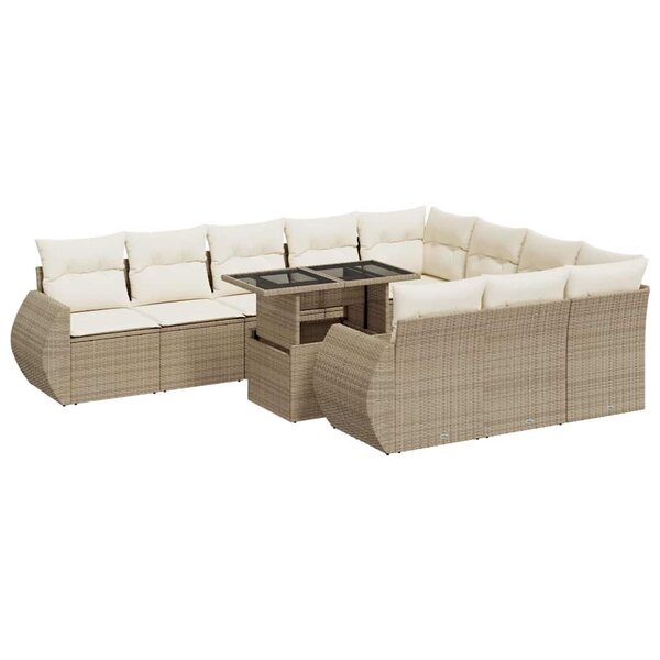 vidaXL Salon de jardin 11 Pièces avec coussins beige résine tressée