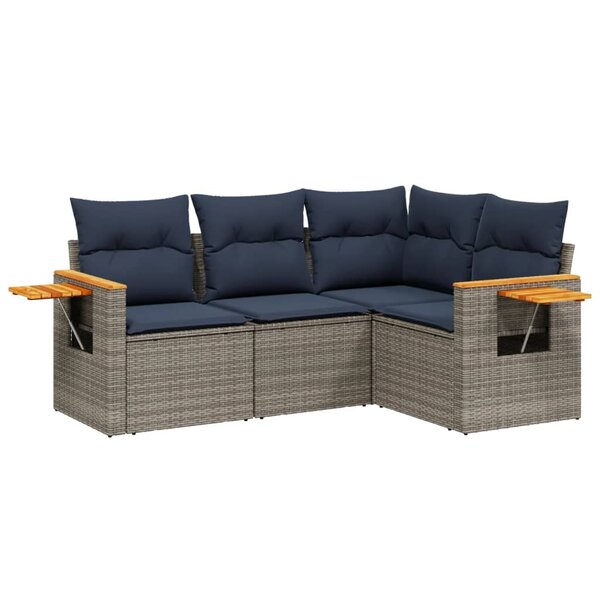 vidaXL Salon de jardin 4 Pièces avec coussins gris résine tressée