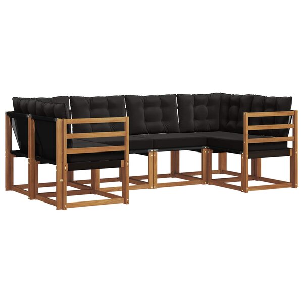 vidaXL Ensemble de canapés d'extérieur 6 pc Naturel et noir