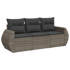 vidaXL Salon de jardin avec coussins 3 Pièces gris résine tressée
