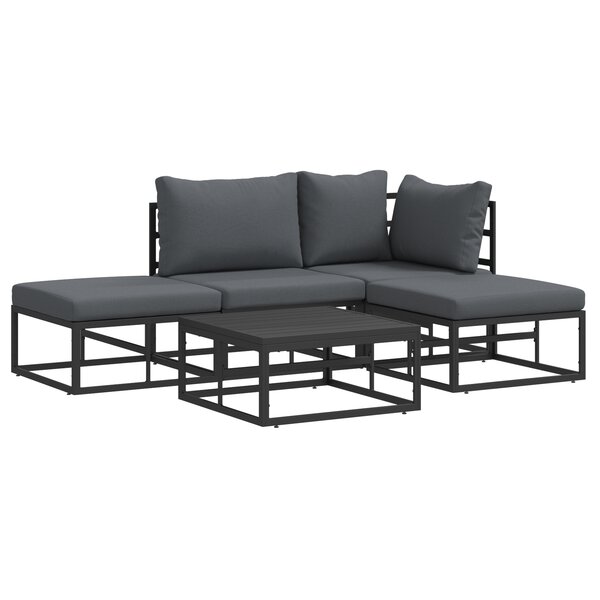 vidaXL Ensemble de canapé de jardin 5 Pièces Noir 70 x 70 x 32 cm