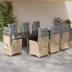 vidaXL Ensemble à manger de jardin et coussins 9 Pièces beige Poly rotin