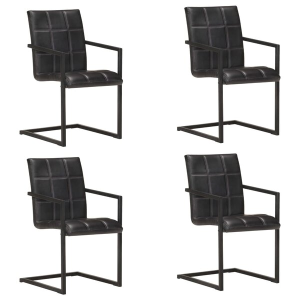 vidaXL Chaises à manger cantilever lot de 4 noir cuir véritable
