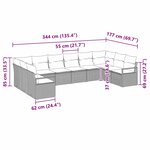 Ensemble de canapés de jardin de 10 pièces avec coussins en poly rattan marron