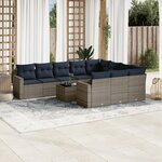 vidaXL Salon de jardin 11 Pièces avec coussins gris résine tressée