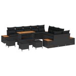 Ensemble de canapé de jardin vidaXL 14 pièces avec coussins noir poly rattan acacia