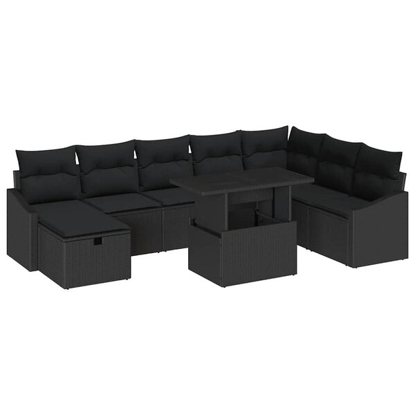 vidaXL Ensemble de canapé de jardin 9 Pièces Noir polyrotin