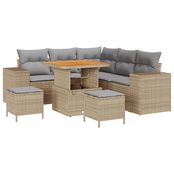 vidaXL Ensemble de canapé de jardin 8 pièces avec des coussins en rotin polybeige et acacia.