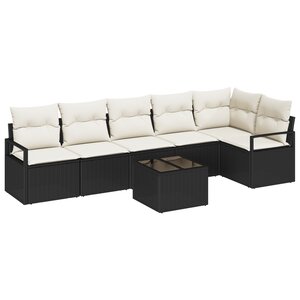 Ensemble de canapé de jardin de 6 pièces avec coussins en rotin poly brun