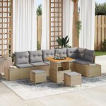 vidaXL Ensemble de canapé de jardin 9 Pièces Beige Poly rotin