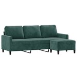 vidaXL Canapé à 3 places avec repose-pieds Vert foncé 180 cm Velours