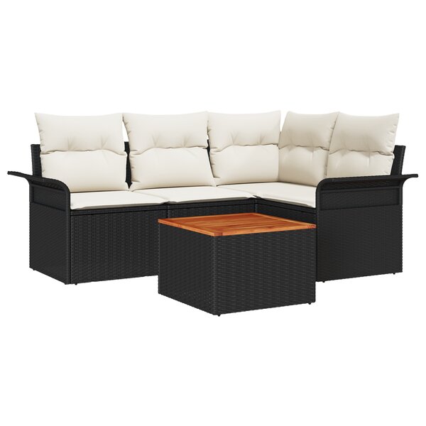 vidaXL Ensemble de canapé de jardin 5 pièces avec coussins noir poly rattan acacia