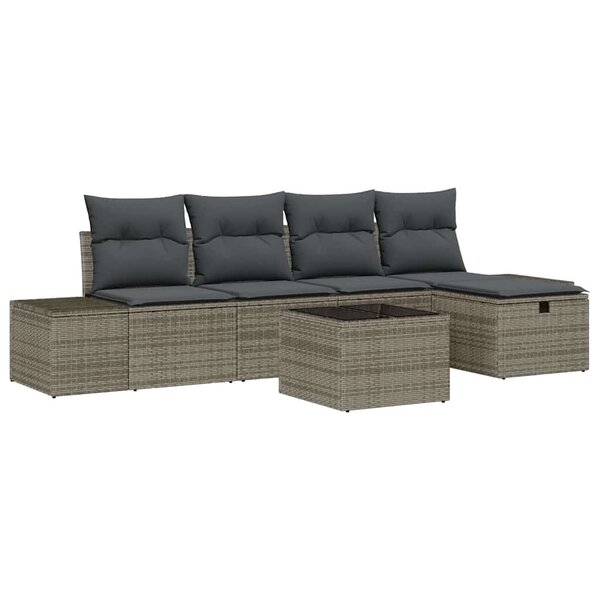 vidaXL Ensemble de canapé de jardin avec coussin 6 Pièces Gris Poly rotin