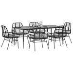 vidaXL Ensemble à manger de jardin coussins 7Pièces noir poly rotin verre
