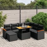 vidaXL Salon de jardin 8 Pièces avec coussins noir résine tressée