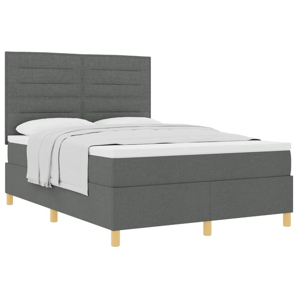 vidaXL Lit à ressorts avec matelas Gris foncé 140 x 200 cm tissu