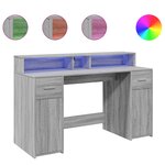 Bureau table poste de travail meuble d'ordinateur informatique étude et lumières LED sonoma 140 x 55 x 91 cm bois ingénierie gris 02_0023807
