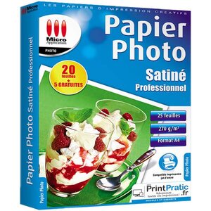 Papier photo satiné professionnel a4 270g/m² 25 feuilles
