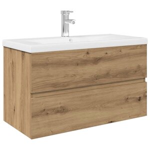 vidaXL Meuble lavabo avec bassin et robinet intégrés chêne artisanal