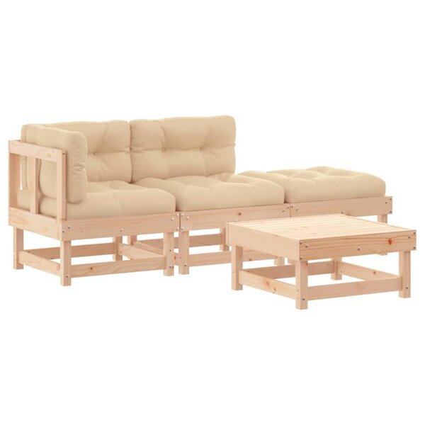vidaXL Salon de jardin 4 Pièces avec coussins bois massif