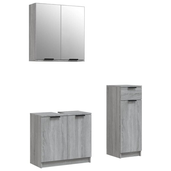 vidaXL Ensemble d'armoires de salle de bain 3 Pièces sonoma gris