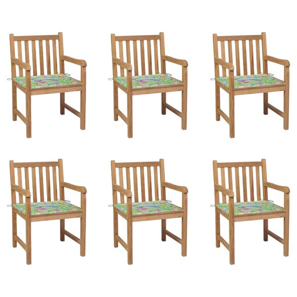 vidaXL Chaises de jardin 6 Pièces et coussins motif feuilles Bois de teck