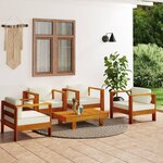 vidaXL Salon de jardin 5 Pièces avec coussins blanc crème Bois massif