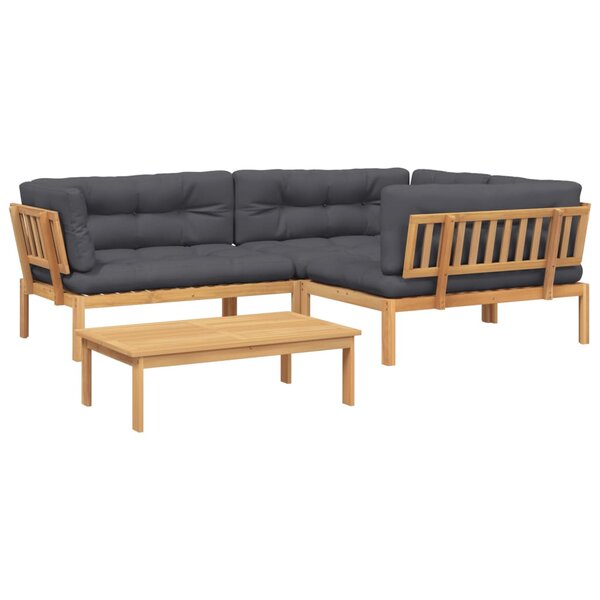 vidaXL Salon palette de jardin avec coussins 4Pièces bois d'acacia massif