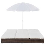 vidaXL Chaise longue d'extérieur avec parasol Résine tressée Marron