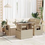 vidaXL Salon de jardin avec coussins 5 Pièces beige résine tressée