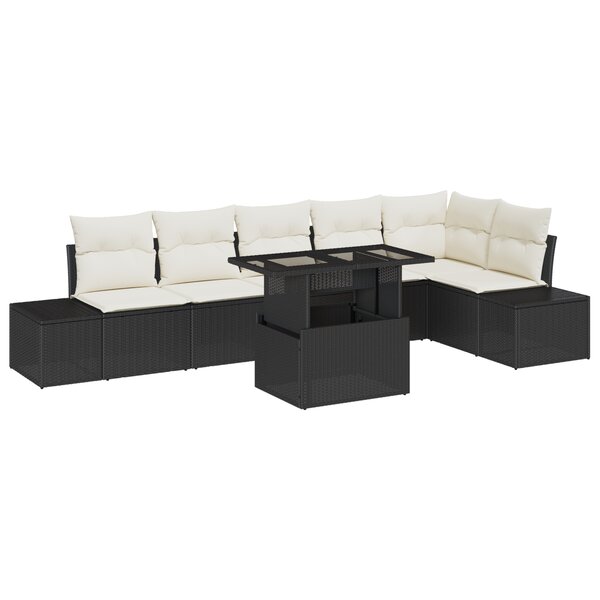 vidaXL Set de jardin 7 pièces avec coussins - Rattan poly noir