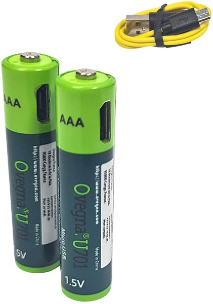 Ovegna U701 : Piles AAA légères, en Lithium-ION (Non NiMH, Non alcalines), 600 mAh, Rechargeables par entrée Micro USB, en 90 Minutes, 1000 Fois, indicateur de Charge, avec Un câble de Charge Inclus