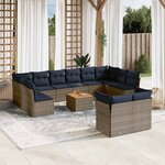 vidaXL Salon de jardin avec coussins 13 Pièces gris résine tressée