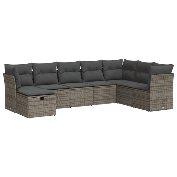 vidaXL Salon de jardin 8 Pièces avec coussins gris résine tressée