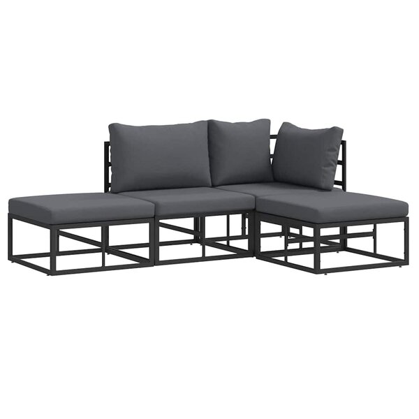 vidaXL Ensemble de canapé de jardin avec coussin 4 Pièces Noir Aluminium