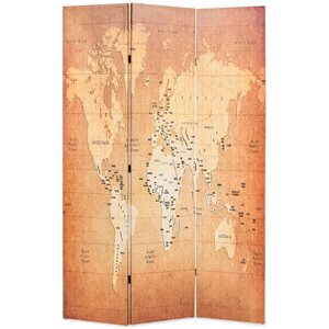 vidaXL Cloison de séparation pliable 120 x 170 cm Carte du monde Jaune