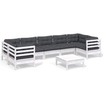 vidaXL Salon de jardin 8 Pièces avec coussins blanc bois de pin