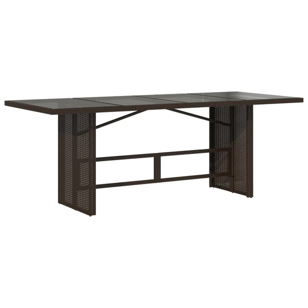 vidaXL Table de jardin avec dessus en verre marron résine tressée