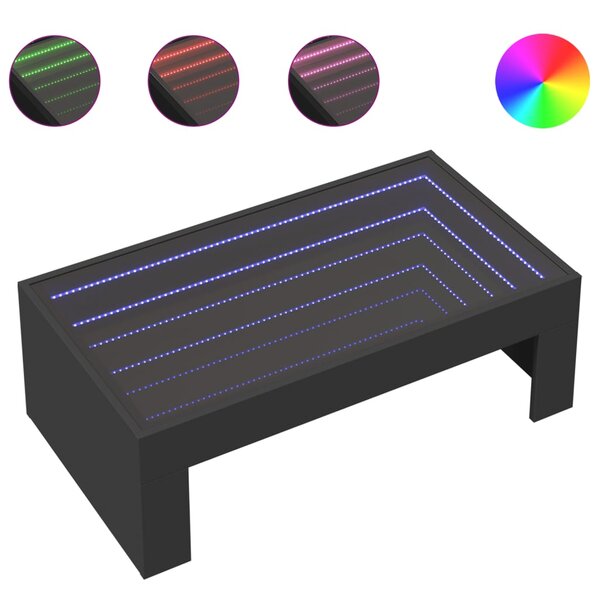 vidaXL Table basse avec LED infini noir 90x50x30 cm