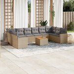vidaXL Salon de jardin et coussins 11 Pièces mélange beige résine tressée