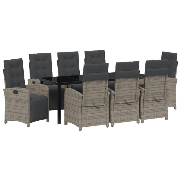 Set de salle à manger jardin 9 pièces vidaXL avec coussins gris