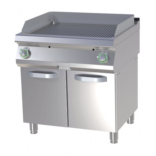 Plancha professionnelle électrique double plaque rainurée sur placard - 9 kw -  - chromé 800x730x900mm