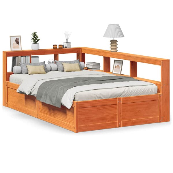 vidaXL Lit bibliothèque sans matelas cire marron 120x190cm pin massif
