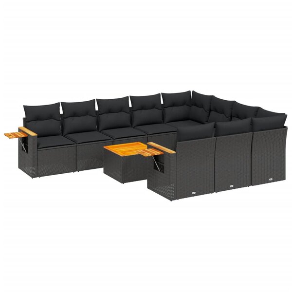 vidaXL Salon de jardin 11 Pièces avec coussins noir résine tressée
