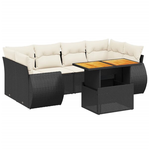 vidaXL Salon de jardin 7 Pièces avec coussins noir résine tressée