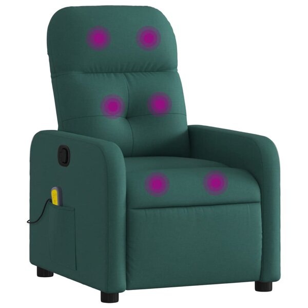 vidaXL Fauteuil inclinable de massage vert foncé tissu