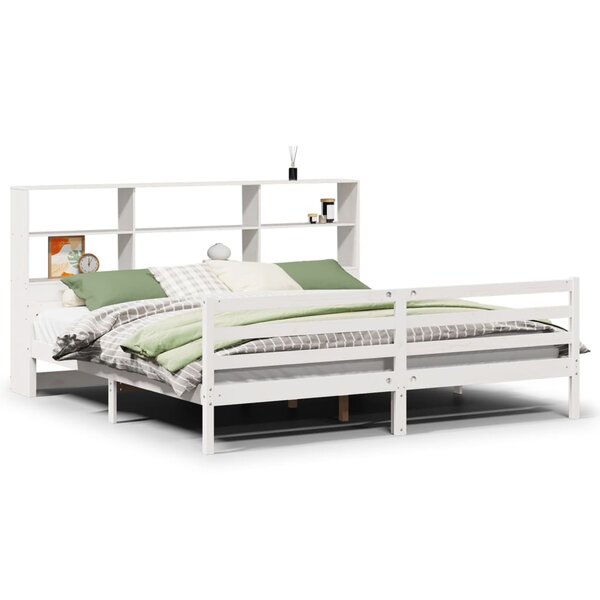 vidaXL Lit bibliothèque sans matelas blanc 200x200 cm bois pin massif
