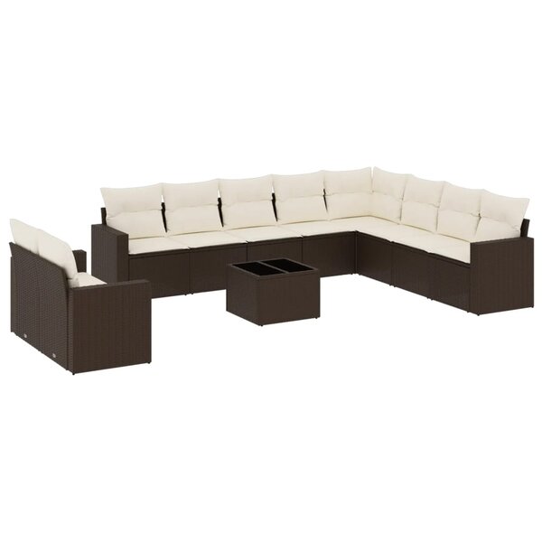 vidaXL Salon de jardin et coussins 11 Pièces marron résine tressée