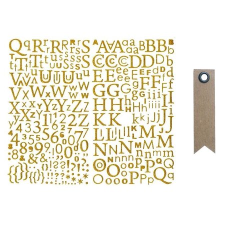 Alphabet autocollant paillettes doré + 20 étiquettes kraft Fanion