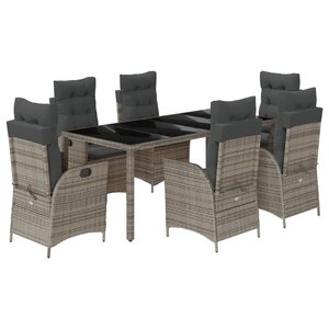 vidaXL Ensemble à manger de jardin et coussins 7 Pièces gris rotin